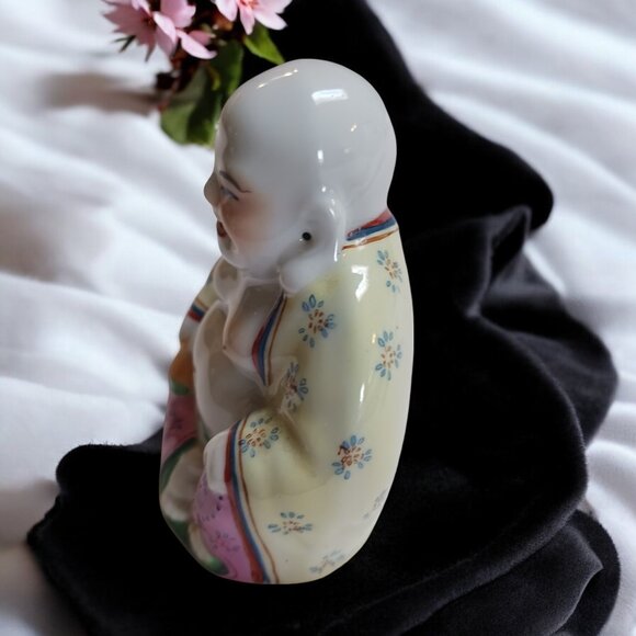 Vintage 1970 Hand-Painted Laughing Buddha Figurine – Porcelain, Feng Shui - Picture 5 of 12